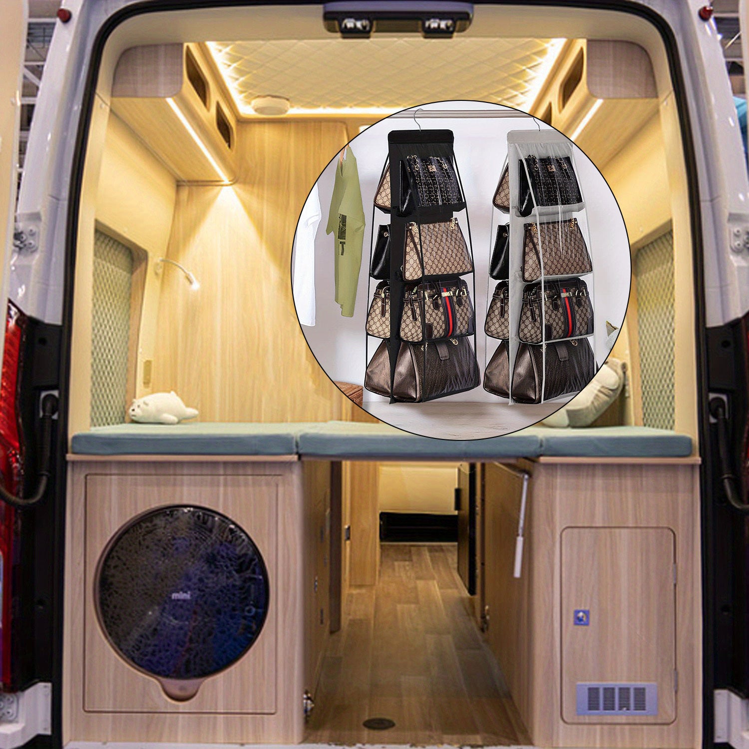 Women's Clear Hanging Organizer for Handbags Closet Storage Shelf