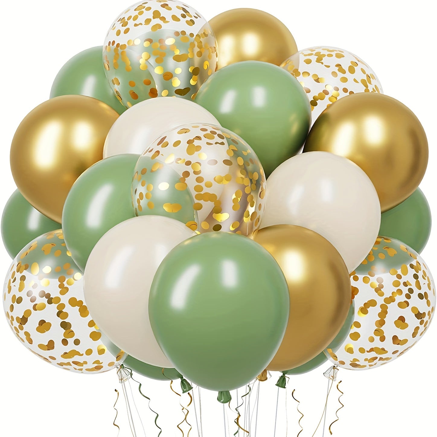 30-Piece Green White Gold Confetti Latex Balloons for Weddings Birthdays and Celebrations