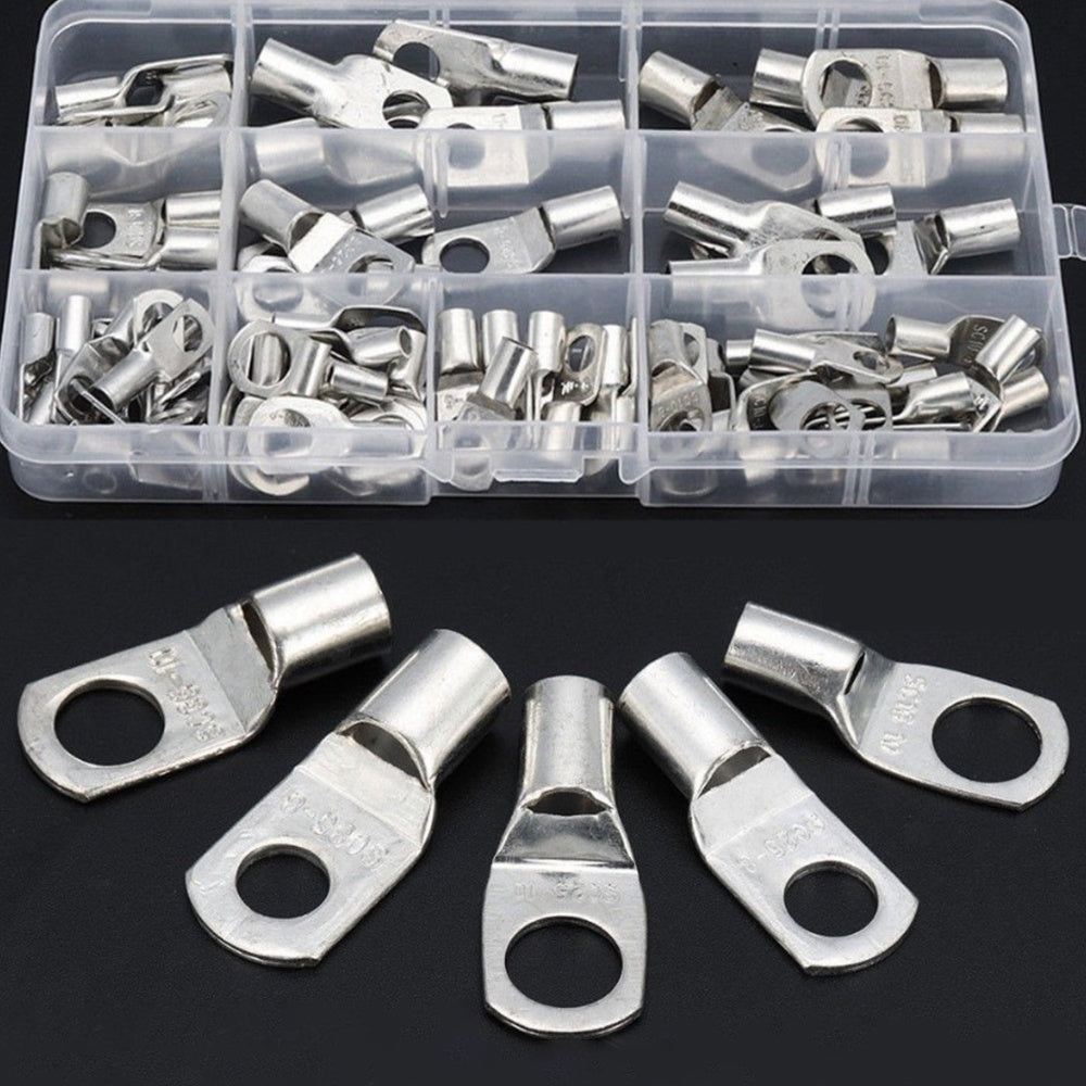 60pcs Tinned Copper Electrical Terminals Set with Storage Box for Battery and Wire Connections
