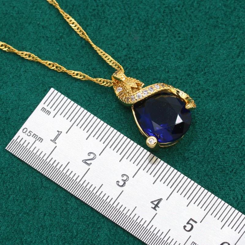 Vintage 4-Piece Jewelry Set with Blue Artificial Gemstones 18K Gold Plated for Women