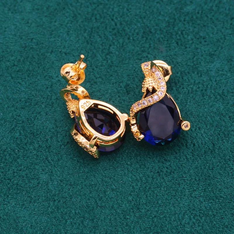 Vintage 4-Piece Jewelry Set with Blue Artificial Gemstones 18K Gold Plated for Women