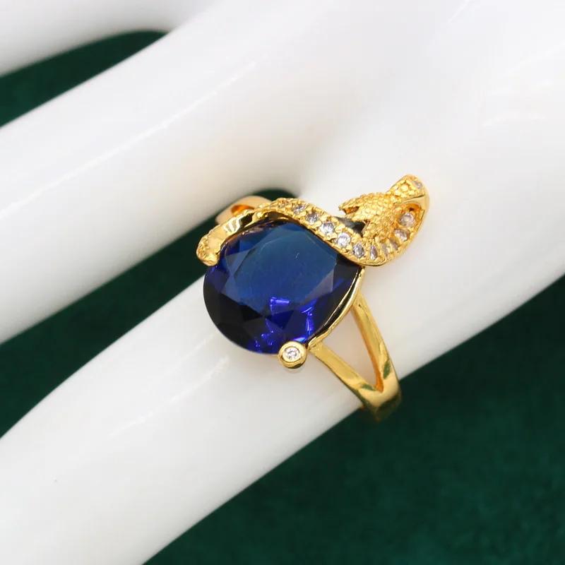 Vintage 4-Piece Jewelry Set with Blue Artificial Gemstones 18K Gold Plated for Women