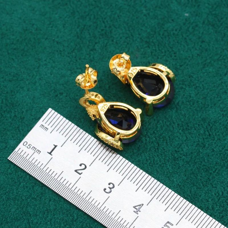 Vintage 4-Piece Jewelry Set with Blue Artificial Gemstones 18K Gold Plated for Women