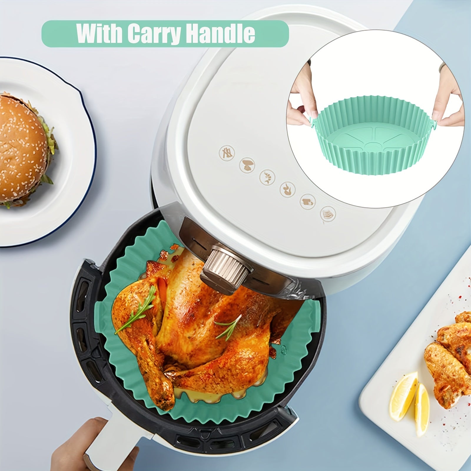 2 Pieces Silicone Air Fryer Liners Reusable Non-Stick Kitchen Accessories