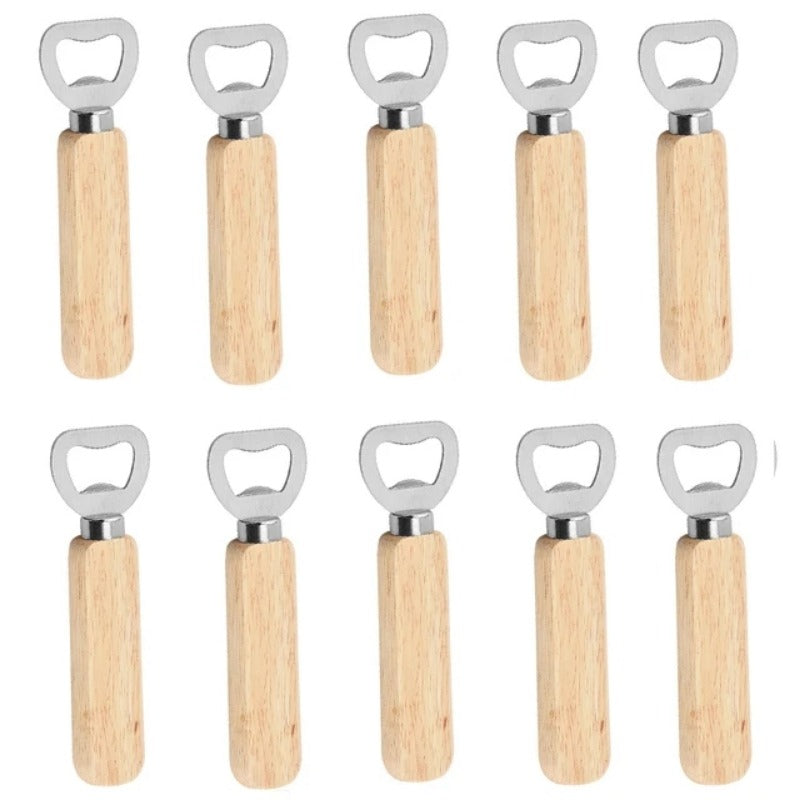 Set of 10 Wooden Bottle Openers for Beer Soda Wine Caps Kitchen Bar Tools