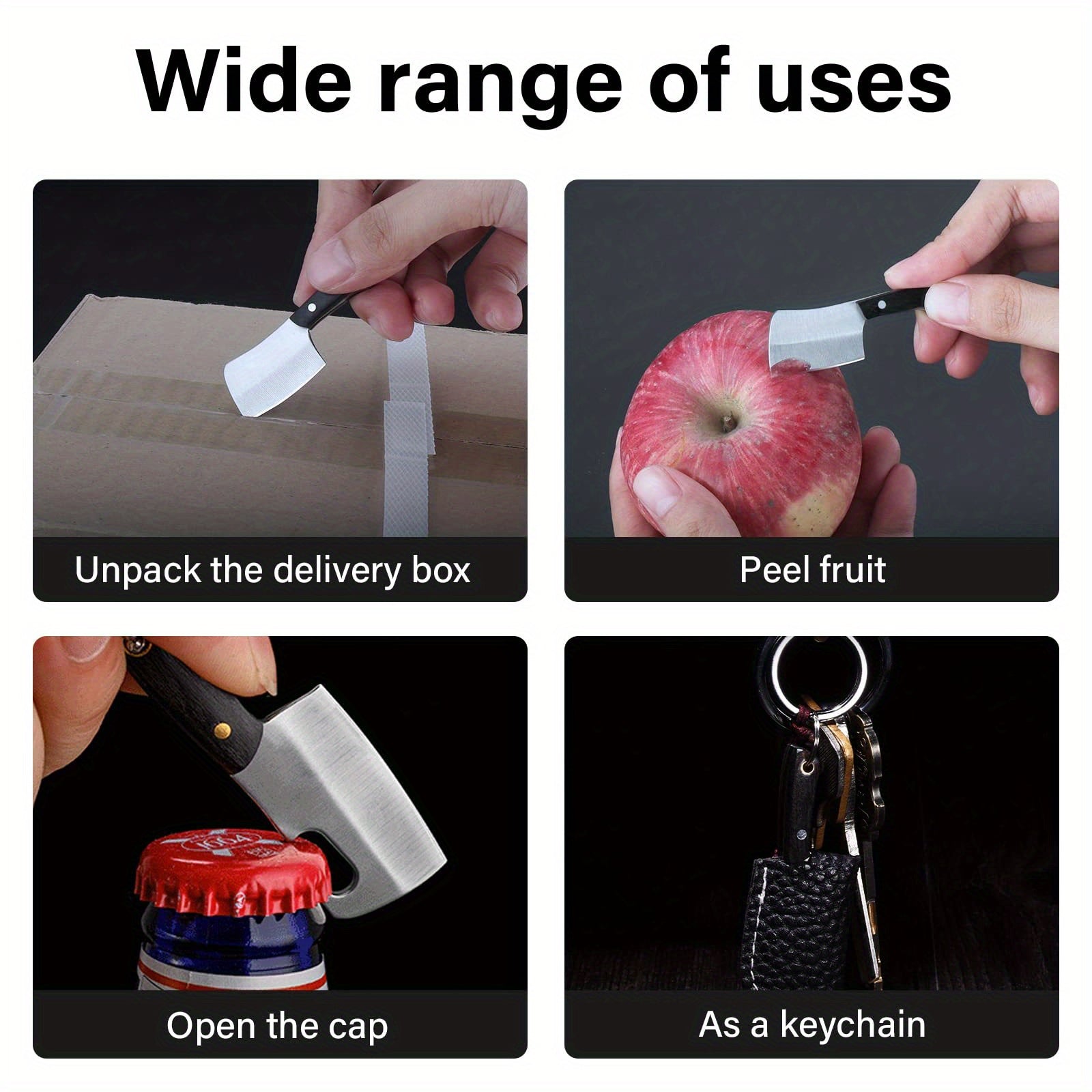 Set of 6 Mini Knives with Sheaths Including Chef Knife Bottle Opener and Keychains