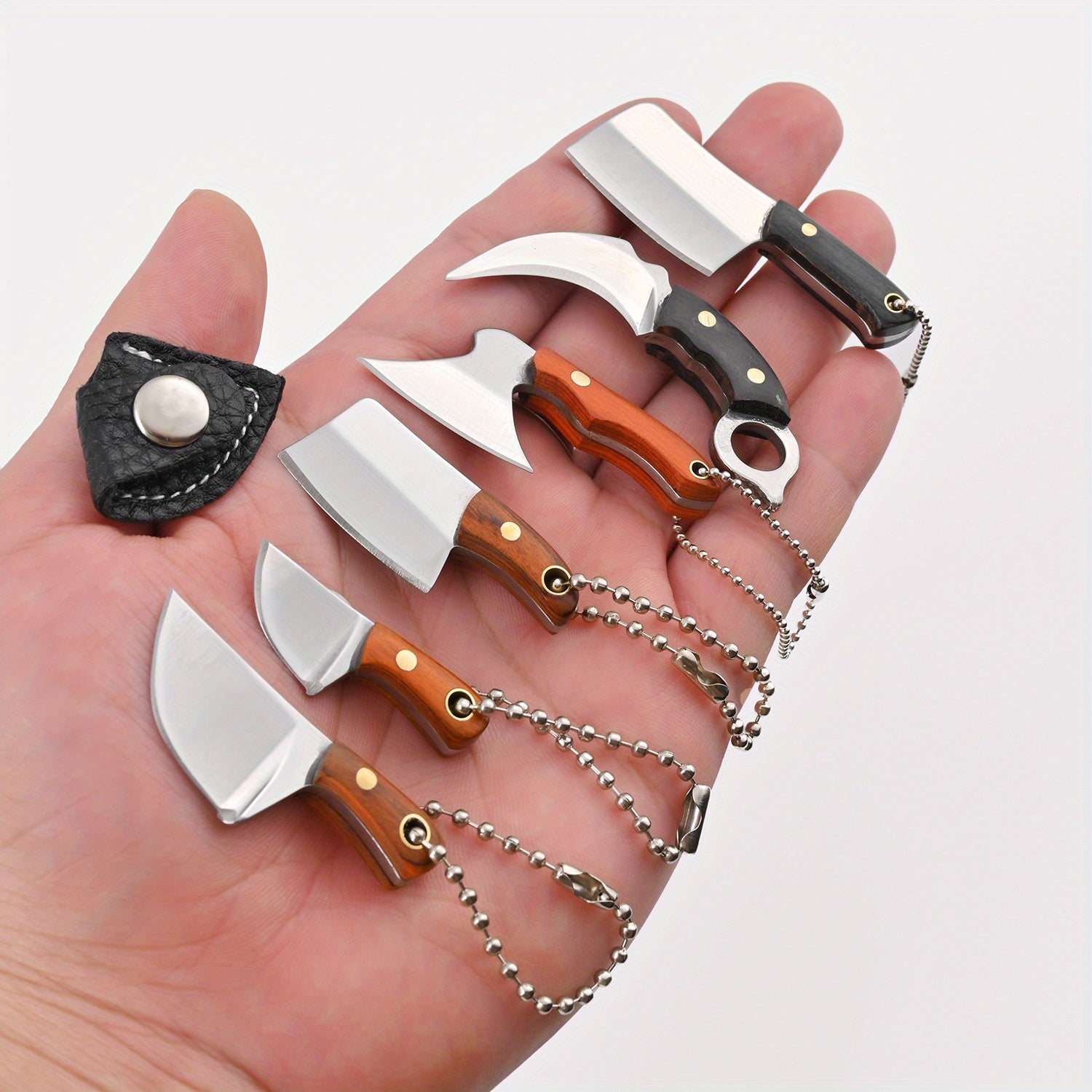 Set of 6 Mini Knives with Sheaths Including Chef Knife Bottle Opener and Keychains