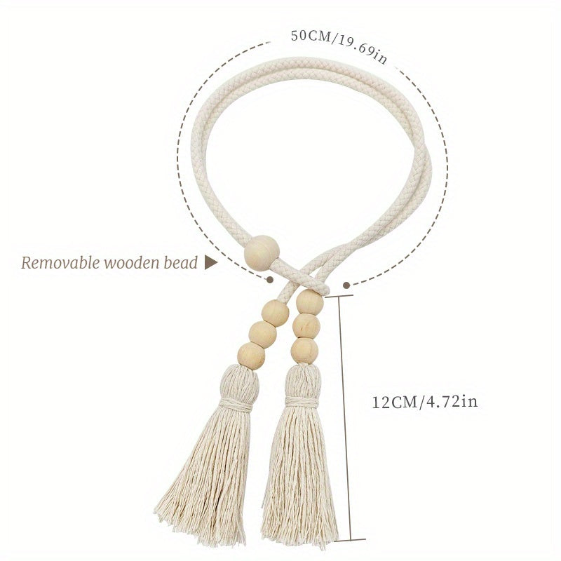 Set of 2 Bohemian Wooden Beaded Curtain Tiebacks with Tassels for Living Room Bedroom Kitchen