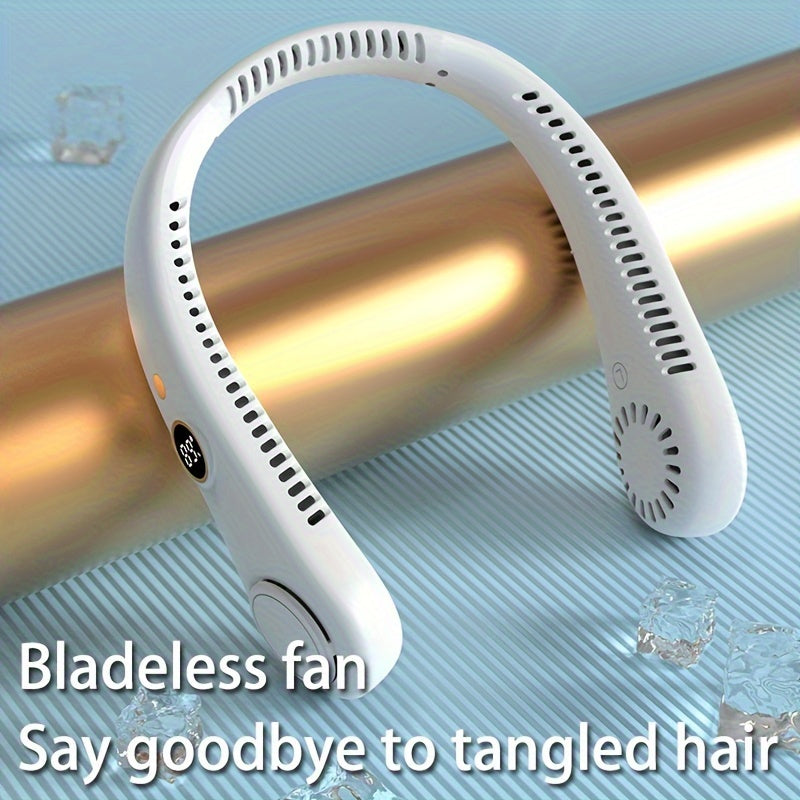 Portable Bladeless Neck Fan with Digital Display Rechargeable Wearable Cooling Fan