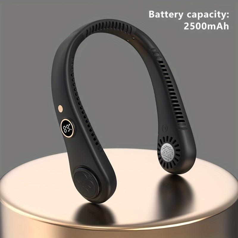 Portable Bladeless Neck Fan with Digital Display Rechargeable Wearable Cooling Fan