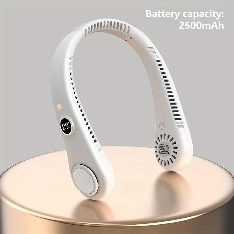 Portable Bladeless Neck Fan with Digital Display Rechargeable Wearable Cooling Fan