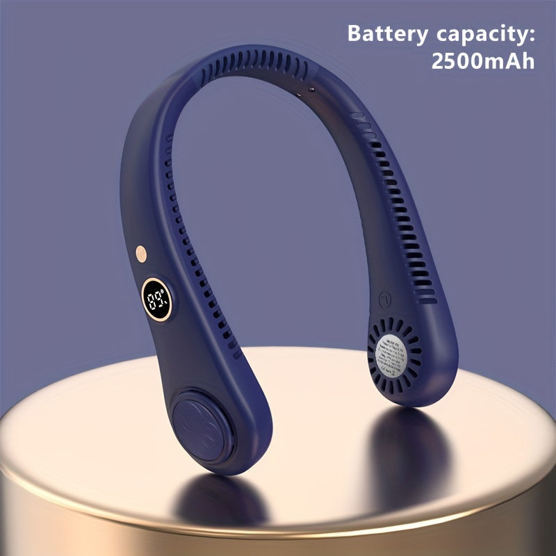 Portable Bladeless Neck Fan with Digital Display Rechargeable Wearable Cooling Fan