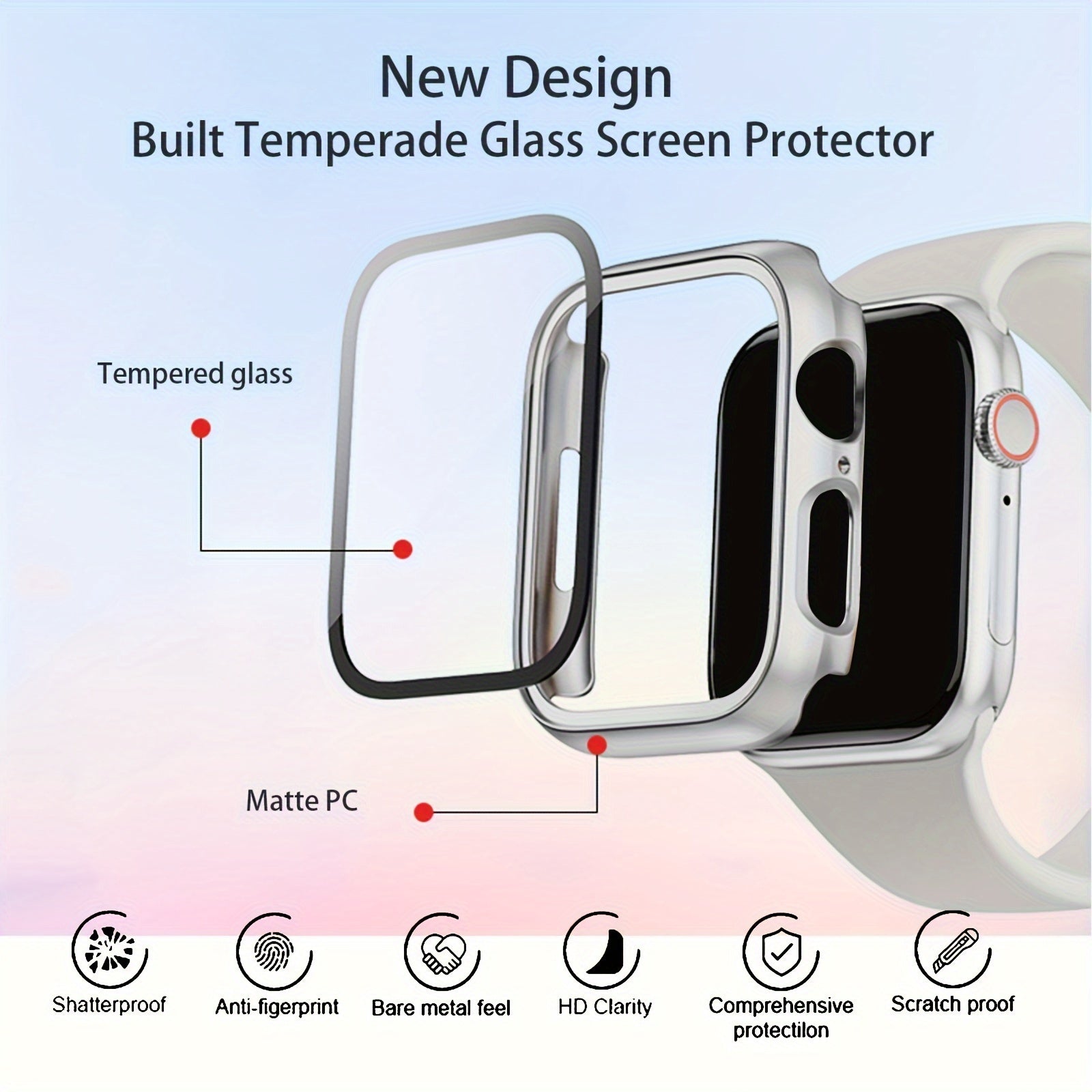 4-Piece Apple Watch Case and Screen Protector Set for Series 8/7/SE/6/5/4/3/2 40mm-45mm Ultra-Thin Scratch-Resistant