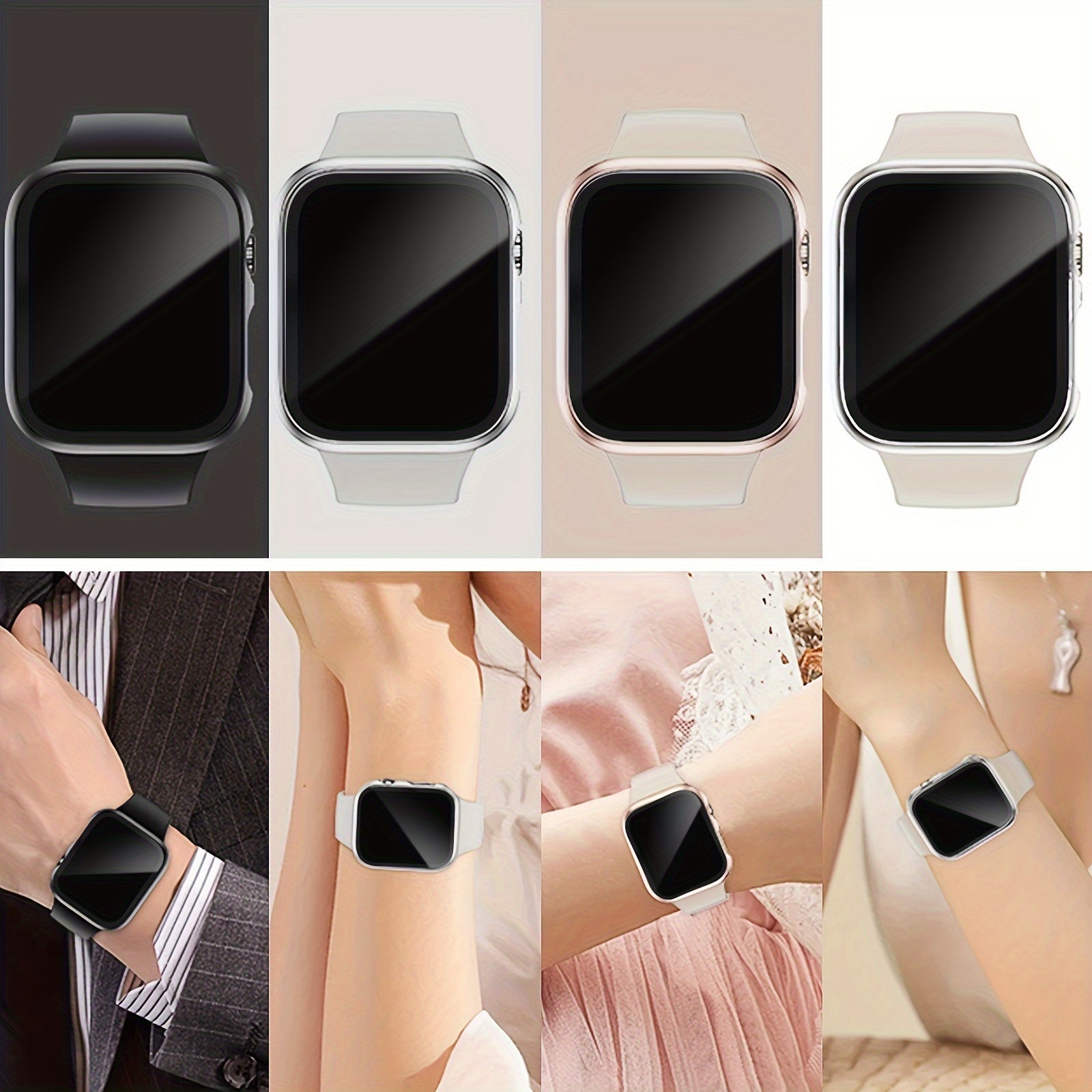 4-Piece Apple Watch Case and Screen Protector Set for Series 8/7/SE/6/5/4/3/2 40mm-45mm Ultra-Thin Scratch-Resistant