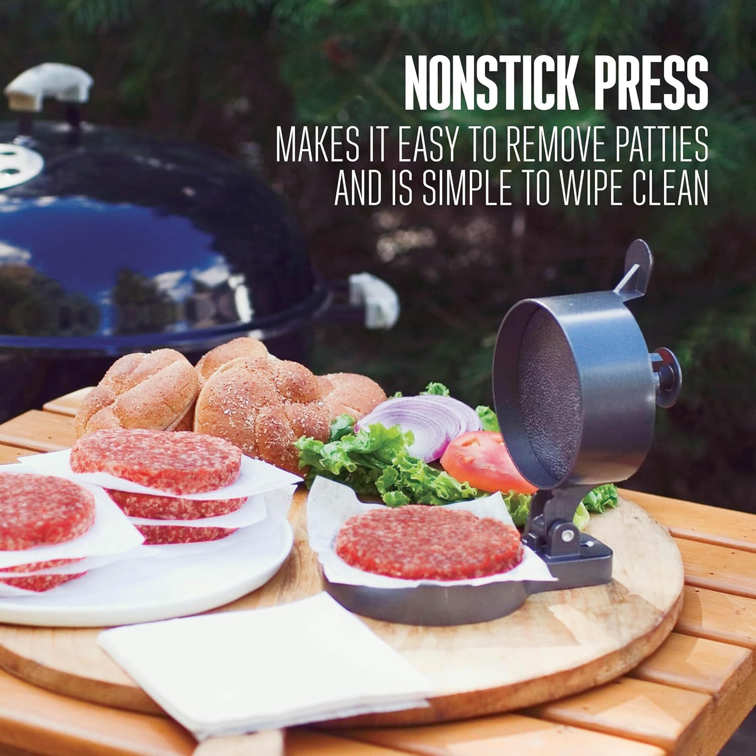 Gamburger pressi, mol go'shti, pishloq va sabzavotli burgerlar uchun yopishmaydigan patty tayyorlovchi
