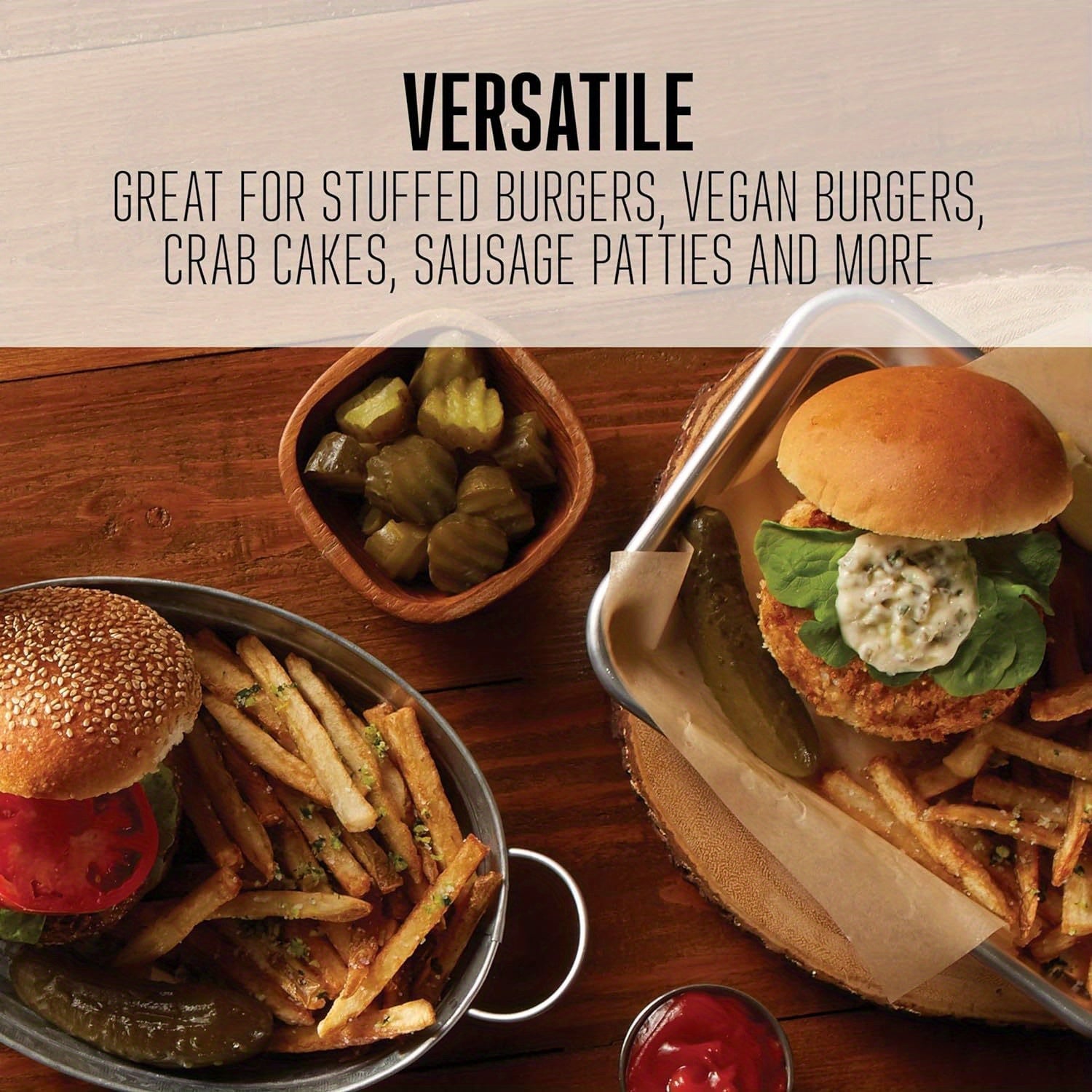 Gamburger pressi, mol go'shti, pishloq va sabzavotli burgerlar uchun yopishmaydigan patty tayyorlovchi