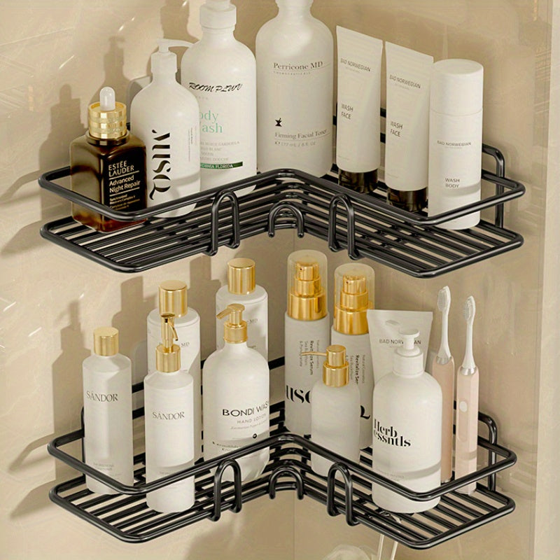 Rust-Proof Wrought Iron Wall-Mounted Triangular Shower Caddy with 2 Shelves