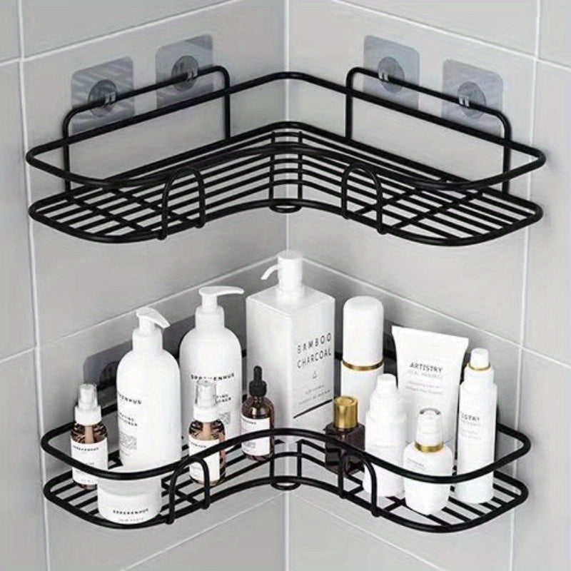 Rust-Proof Wrought Iron Wall-Mounted Triangular Shower Caddy with 2 Shelves