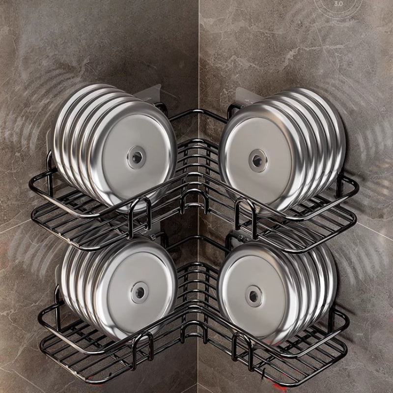 Rust-Proof Wrought Iron Wall-Mounted Triangular Shower Caddy with 2 Shelves