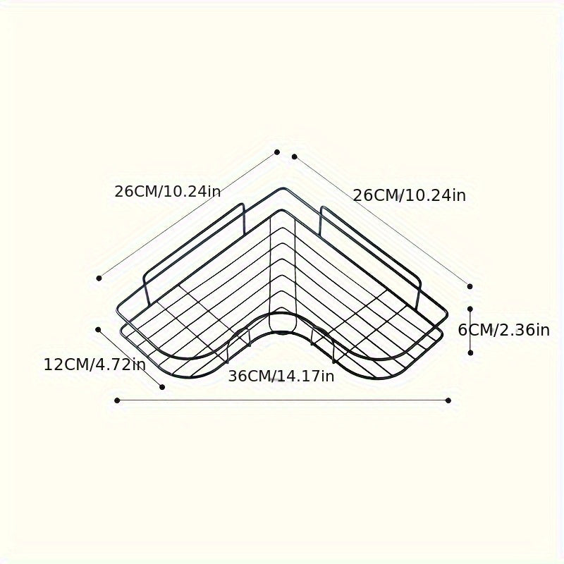 Rust-Proof Wrought Iron Wall-Mounted Triangular Shower Caddy with 2 Shelves