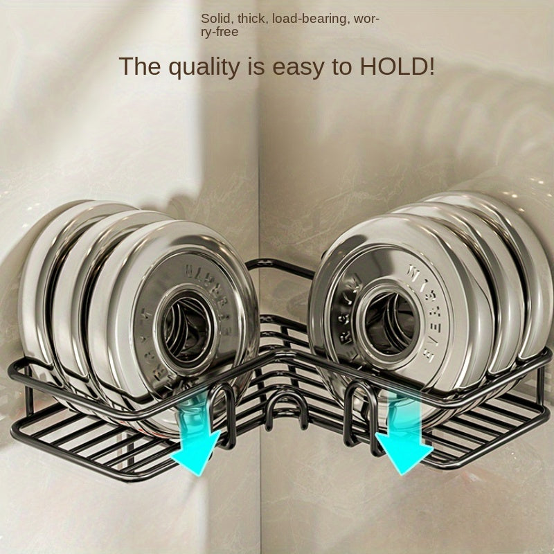 Rust-Proof Wrought Iron Wall-Mounted Triangular Shower Caddy with 2 Shelves