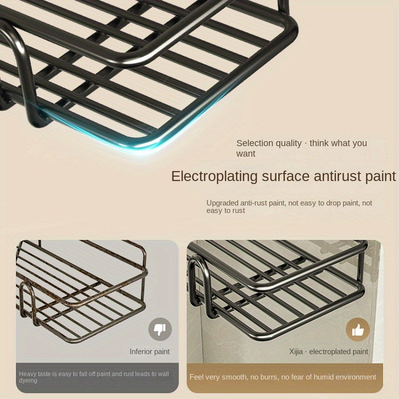 Rust-Proof Wrought Iron Wall-Mounted Triangular Shower Caddy with 2 Shelves
