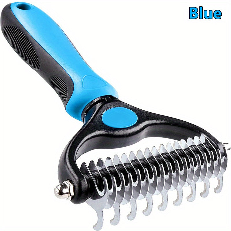 Double-Sided Pet Grooming Brush for Shedding and Matting Extra Wide Blue for Dogs and Cats