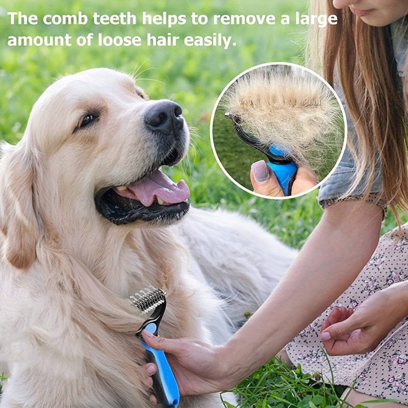 Double-Sided Pet Grooming Brush for Shedding and Matting Extra Wide Blue for Dogs and Cats