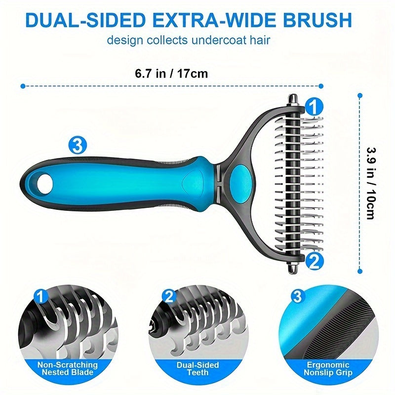 Double-Sided Pet Grooming Brush for Shedding and Matting Extra Wide Blue for Dogs and Cats