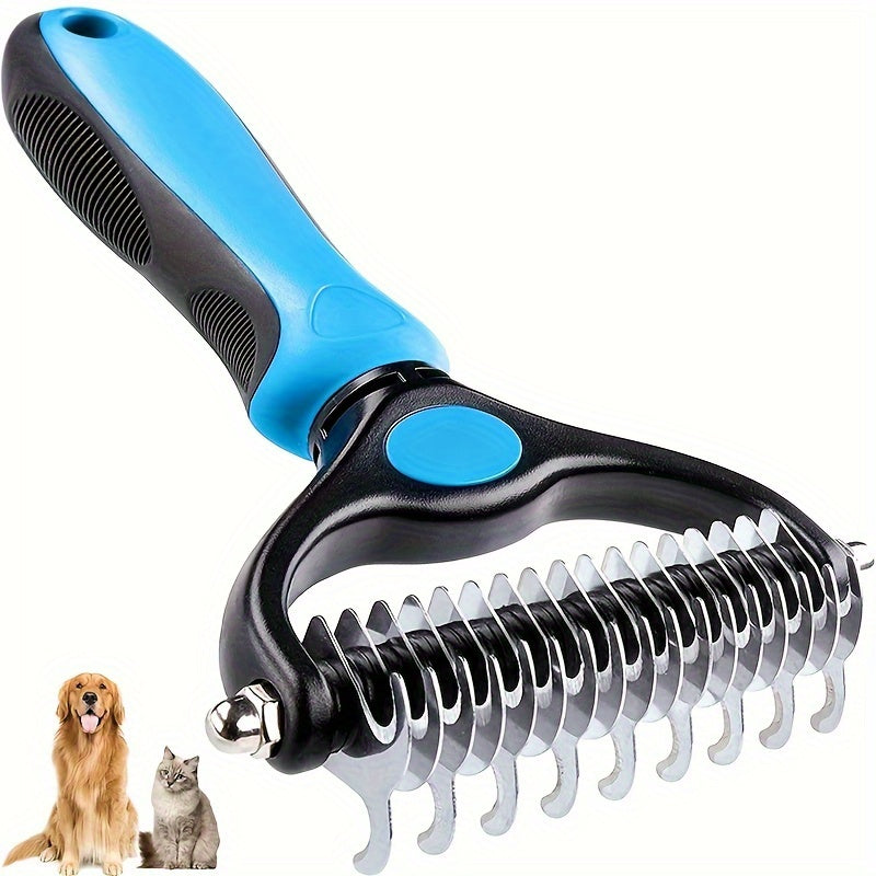 Double-Sided Pet Grooming Brush for Shedding and Matting Extra Wide Blue for Dogs and Cats