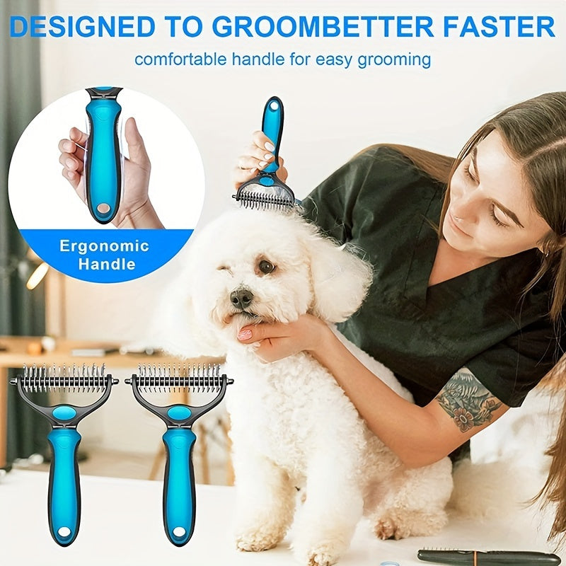 Double-Sided Pet Grooming Brush for Shedding and Matting Extra Wide Blue for Dogs and Cats