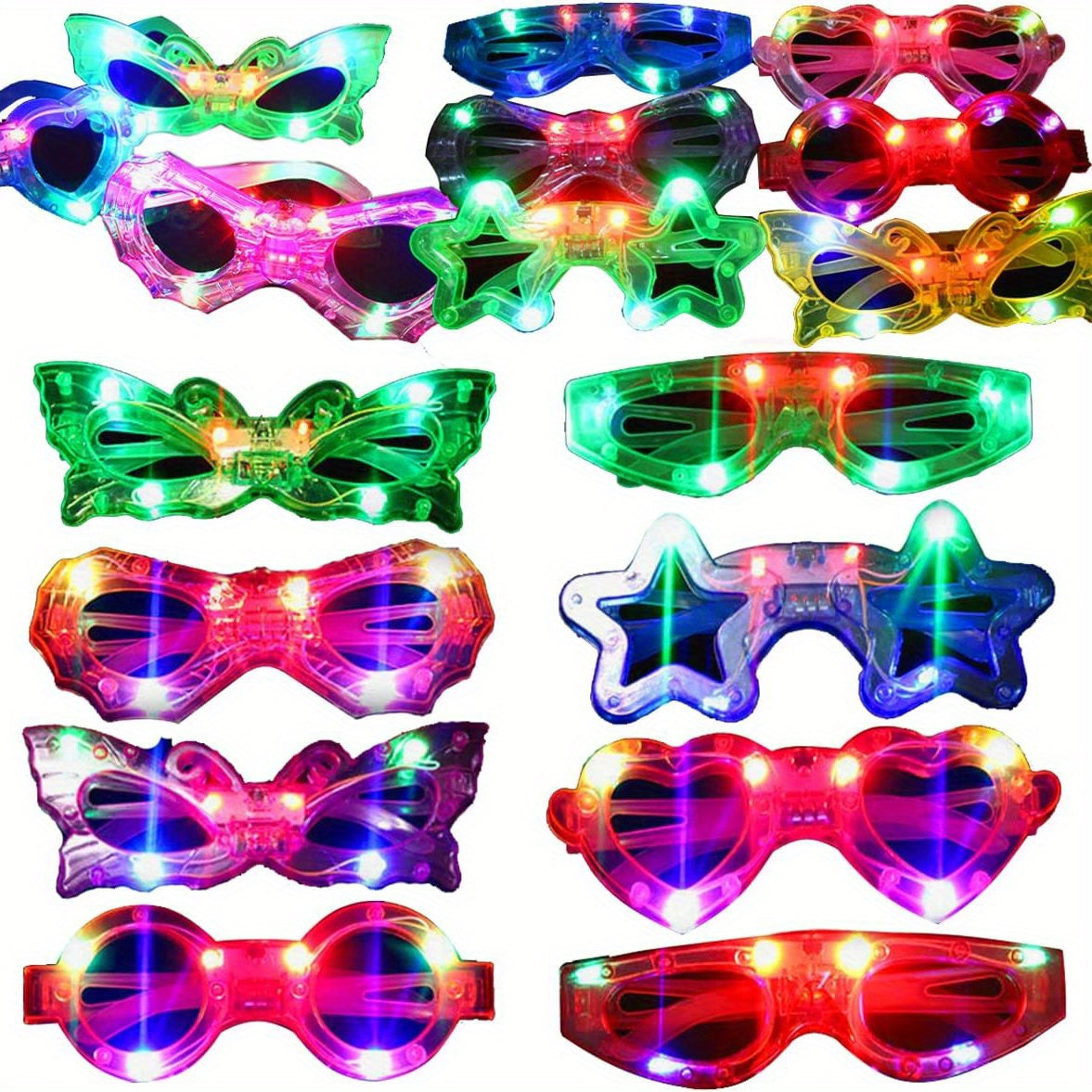 LED Light-Up Glasses with 6 Shapes, Includes 3 Batteries, for Parties and Events