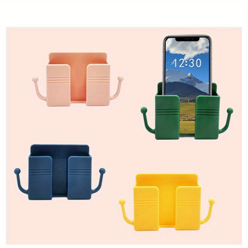 Wall-Mounted Remote Control Rack with Phone Charging Stand for Home Office Decor