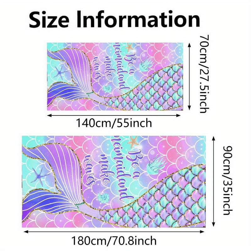 Ayollar uchun mermaid baliq qobiqlari naqshidagi suzish bathrobe, tez quriydigan va namni o'zlashtiruvchi, 70*140 sm yoki 90*180 sm o'lchamlarida mavjud. Plyaj, basseyn yoki sport uchun mukammal.