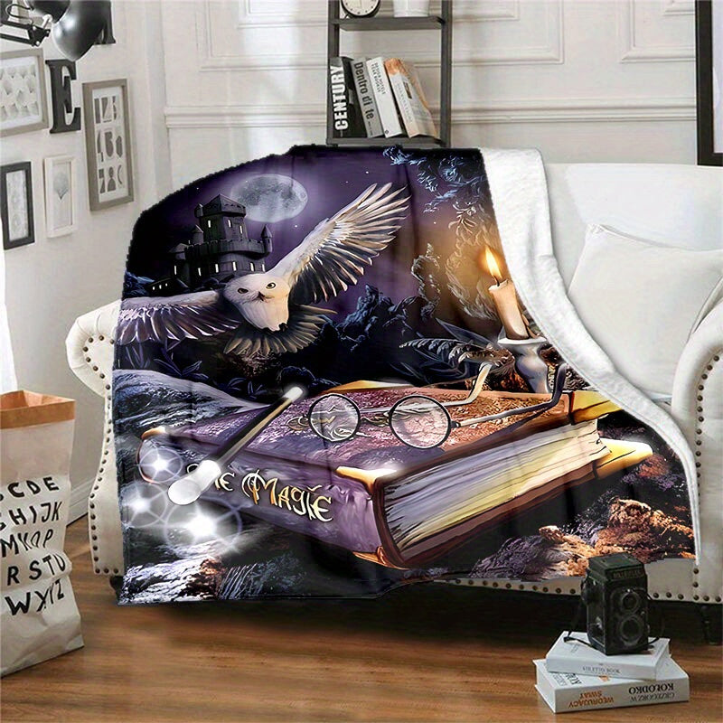 Halloween Gothic Owl Printed Flannel Blanket for Home Sofa Bed Travel and Office