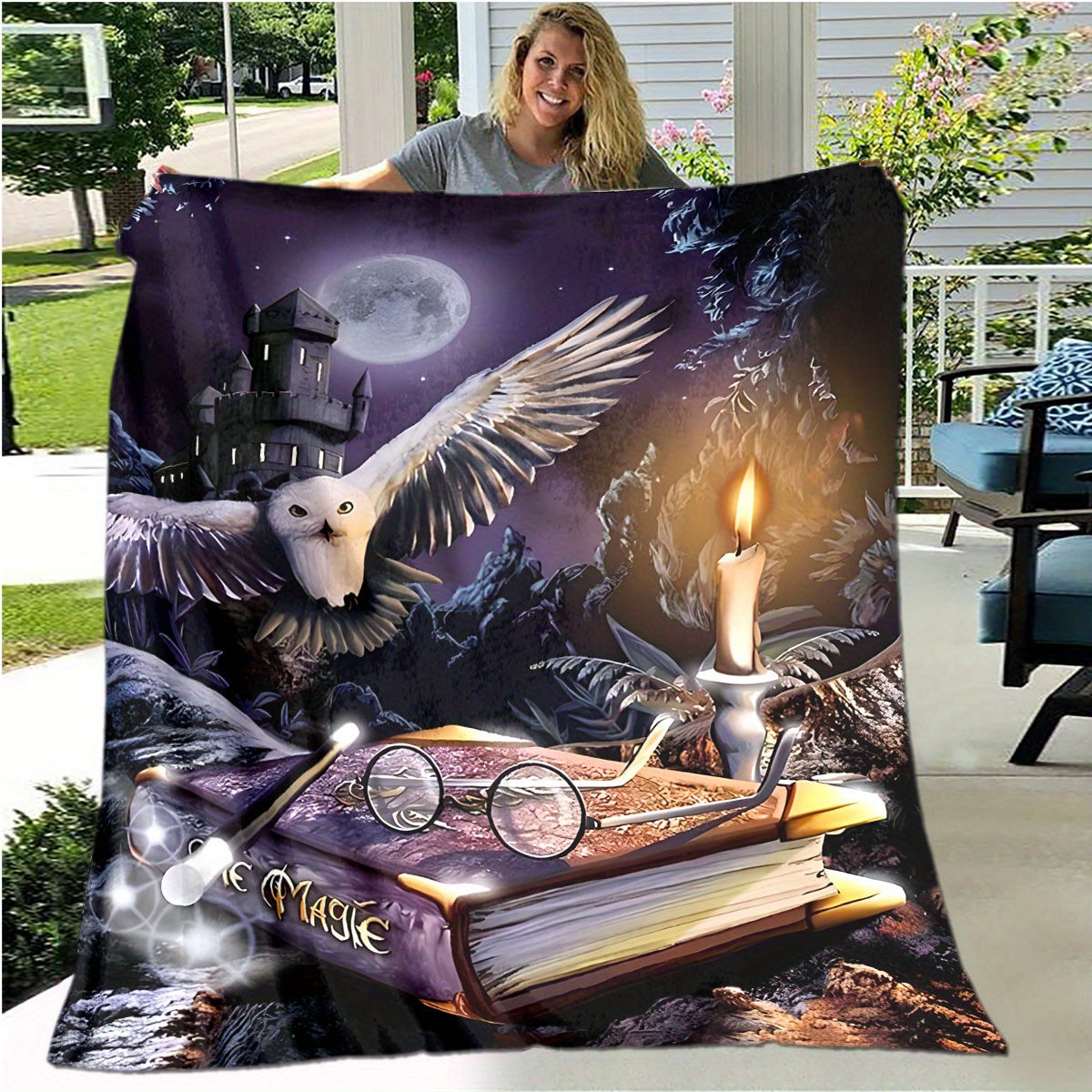 Halloween Gothic Owl Printed Flannel Blanket for Home Sofa Bed Travel and Office