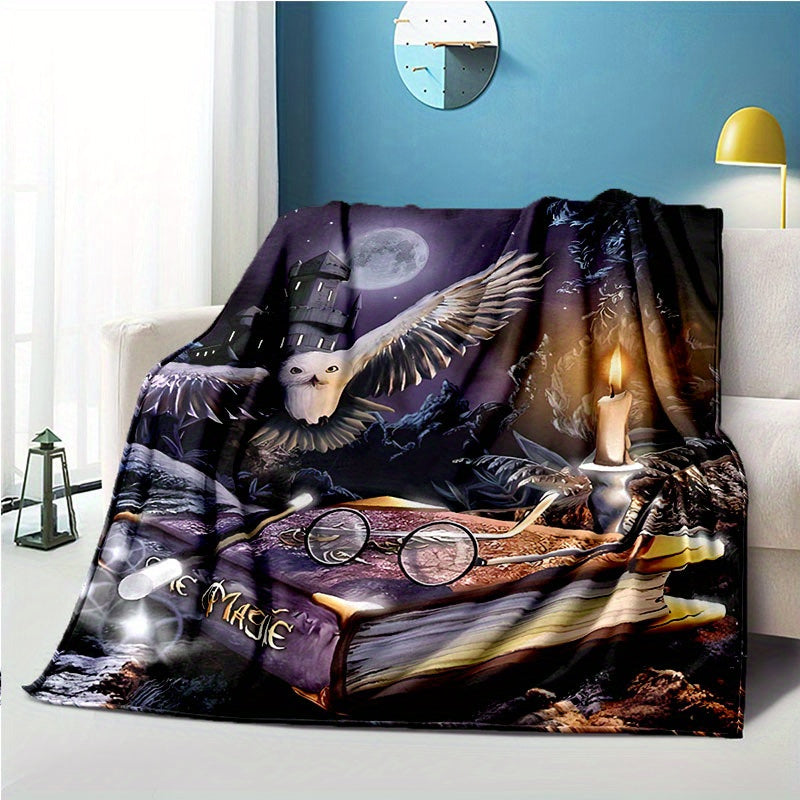 Halloween Gothic Owl Printed Flannel Blanket for Home Sofa Bed Travel and Office