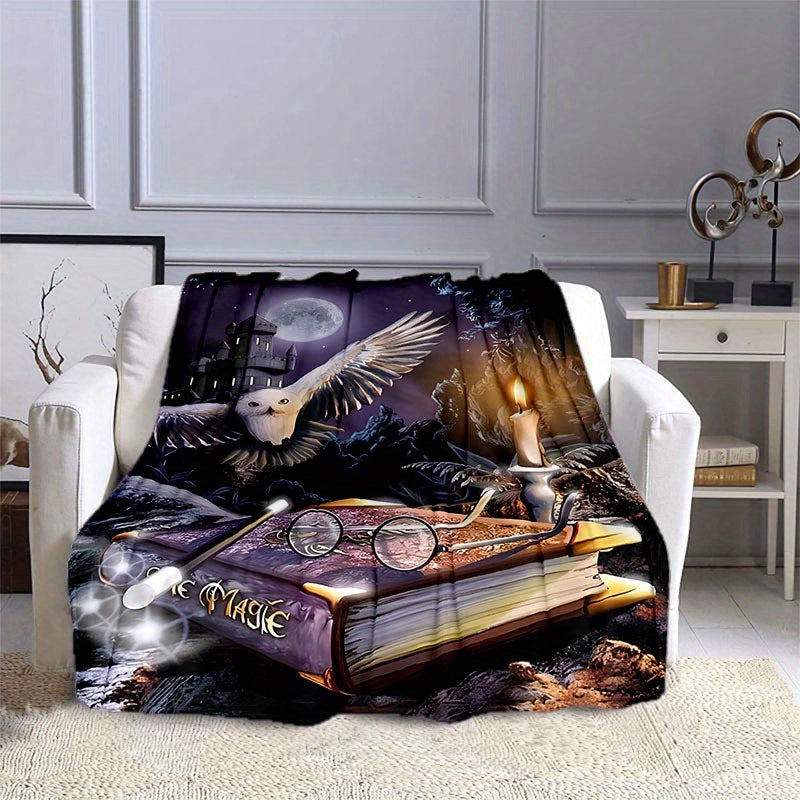 Halloween Gothic Owl Printed Flannel Blanket for Home Sofa Bed Travel and Office