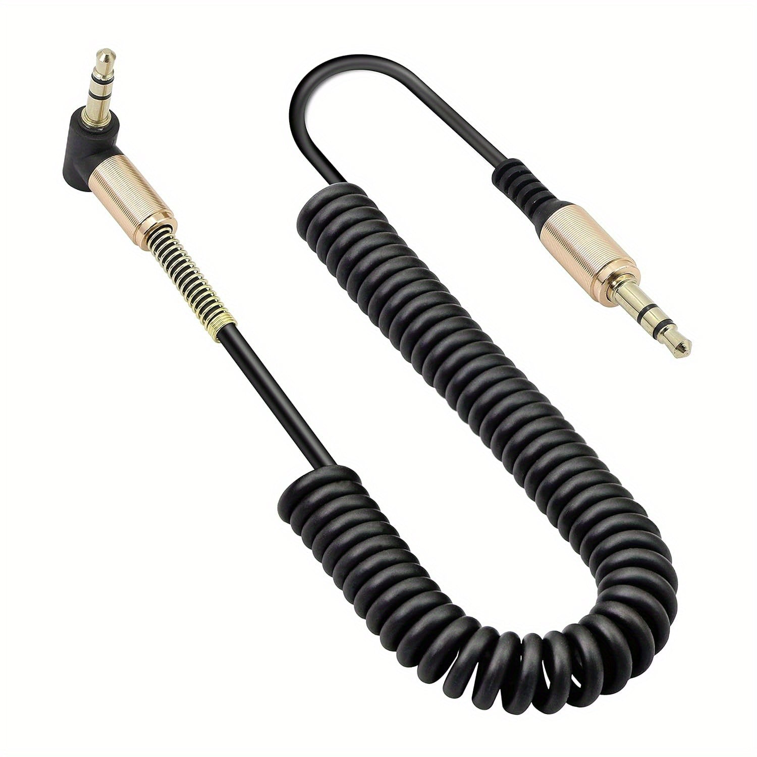 Coiled 3.5mm Male to Male Stereo Audio Cable for Car Smartphone Tablet Black