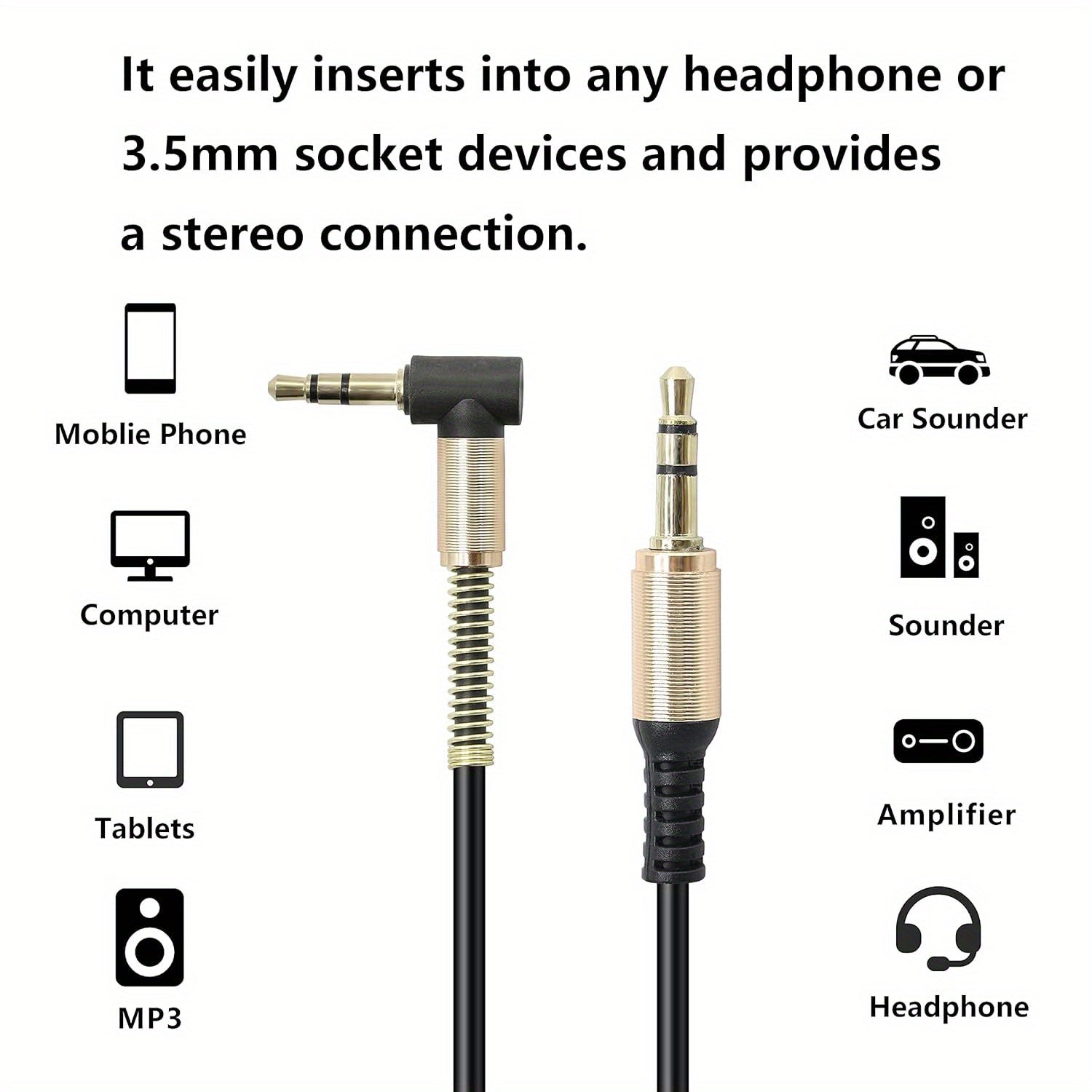 Coiled 3.5mm Male to Male Stereo Audio Cable for Car Smartphone Tablet Black