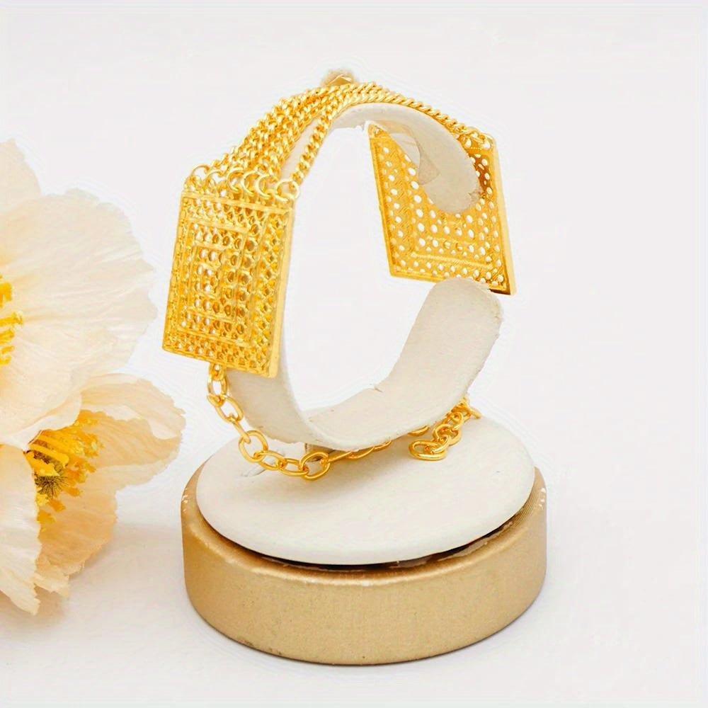 Gold Plated Jewelry Set with Dangle Earrings Necklace Bracelet Ring for Engagement Wedding