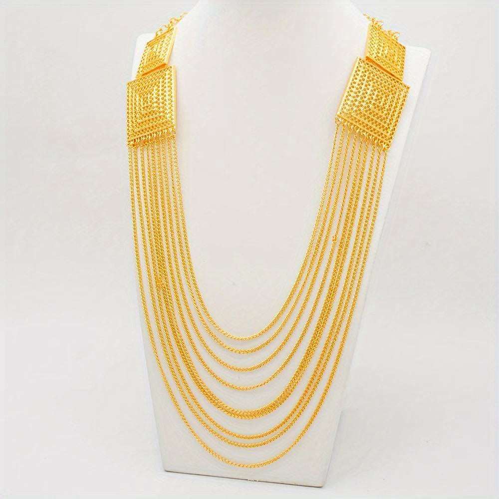 Gold Plated Jewelry Set with Dangle Earrings Necklace Bracelet Ring for Engagement Wedding