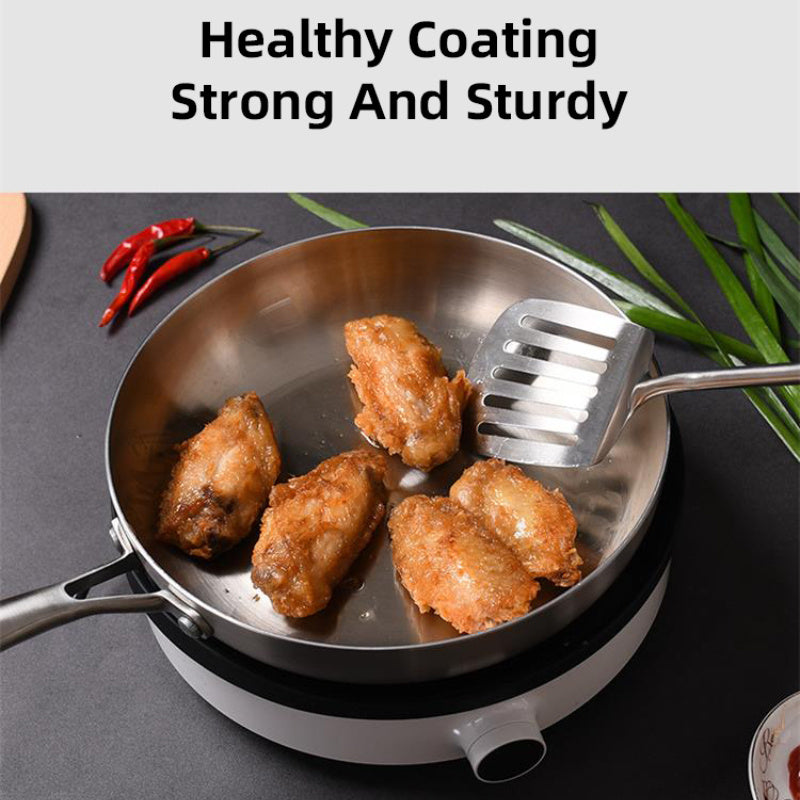 Stainless Steel Frying Pan 24cm Flat Bottom Non-Stick Dishwasher Safe Kitchen Cookware