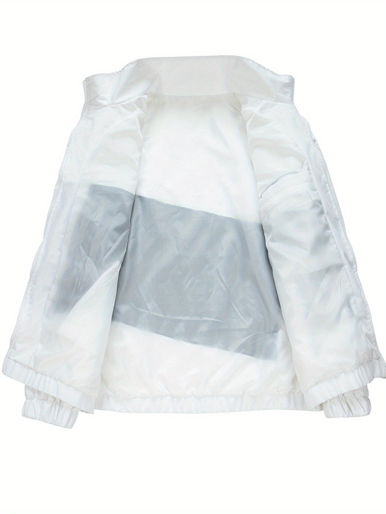 Erkaklar uchun kapüşonli fermuarlı jaket, rangli blok dizayni bilan, ish va ochiq havoda faoliyatlar uchun keng kesimda, polyesterdan tayyorlangan.