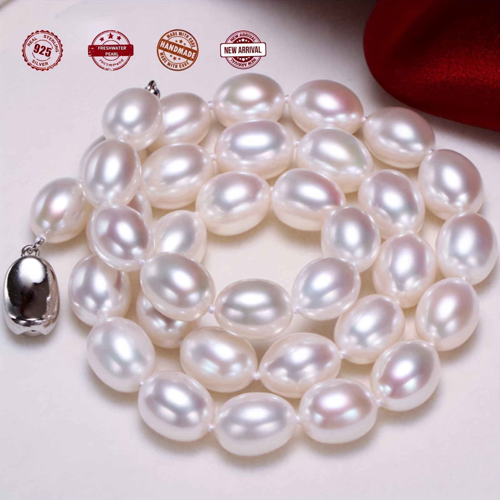 Freshwater Pearl Necklace with Silver-Plated Natural Pearl and Gift Box