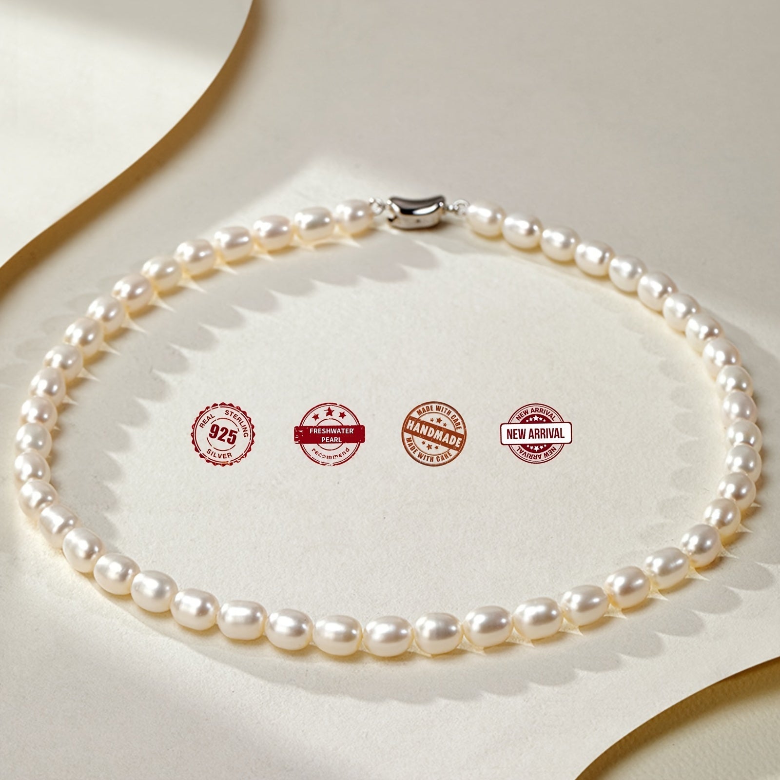 Freshwater Pearl Necklace with Silver-Plated Natural Pearl and Gift Box