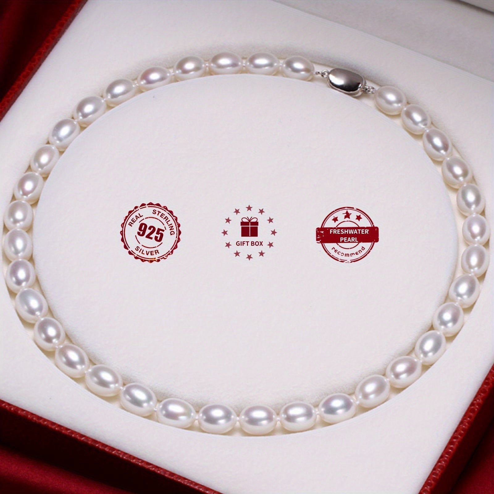 Freshwater Pearl Necklace with Silver-Plated Natural Pearl and Gift Box