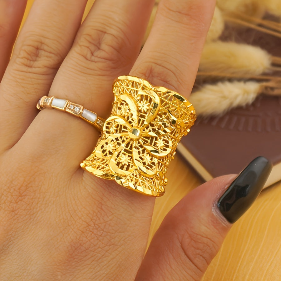 Set of 2 Gold Plated Copper Cuff Bracelets with Rings for Women Boho Chic Jewelry for Weddings Parties Gifts