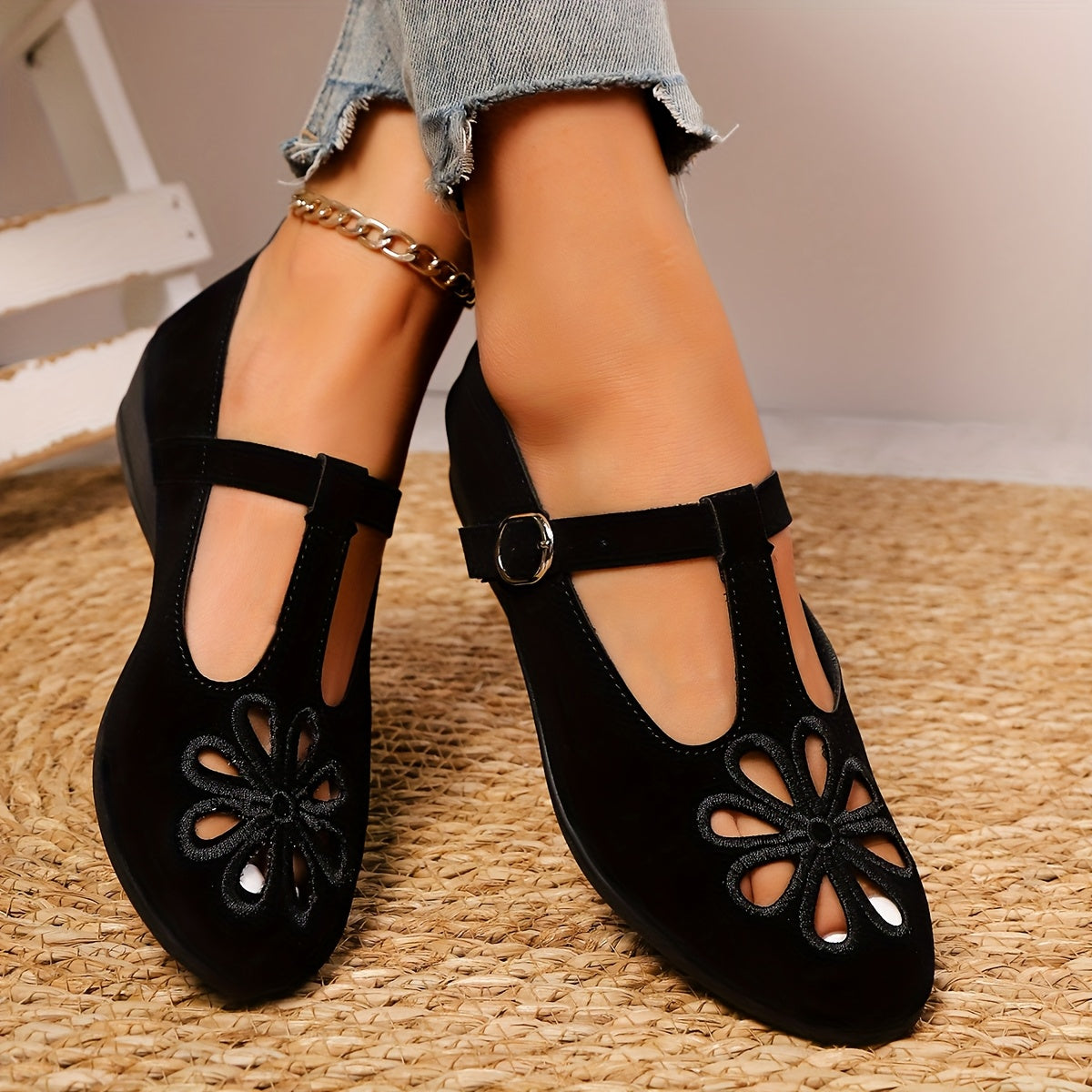 Women's Ballet Flats with Backstrap Buckle Leather Fabric Allseason Shoes