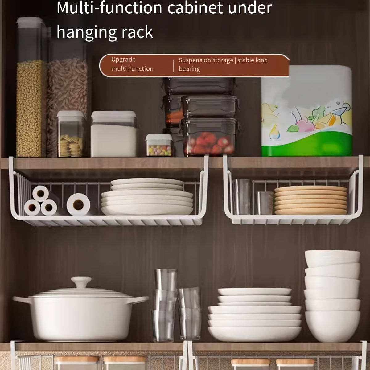 Metalldan yasalgan osma saqlash racki oshxona va shkaf uchun, teshiksiz ochiq polka tashkilotchisi